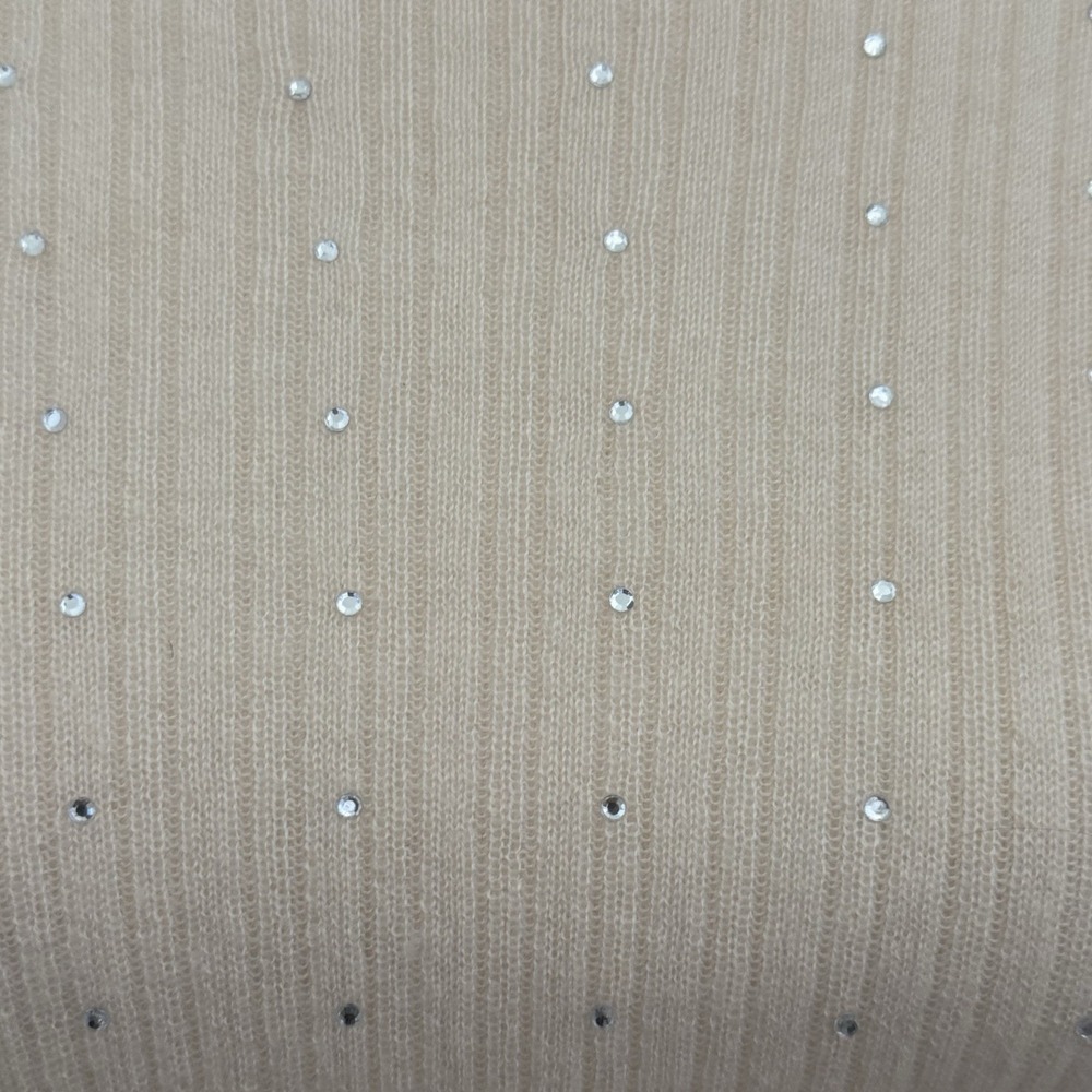 J.Crew Cashmere Turtleneck Sweater M 100% Cashmere Cream Rhinestone Ribbed F/W - Picture 3 of 8